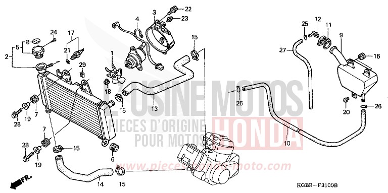RADIATEUR de Shadow VT125C ELEGANT BEIGE METALLIC (YR217) de 2003